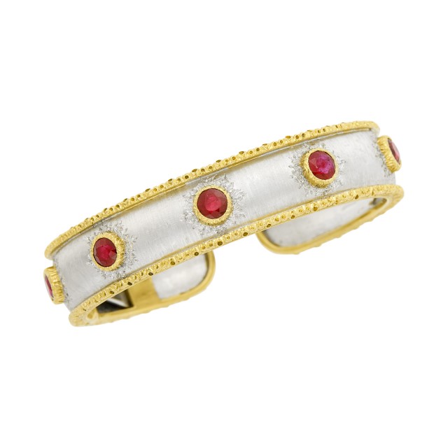 Mario Buccellati Two-Color Gold and Ruby Bangle Bracelet