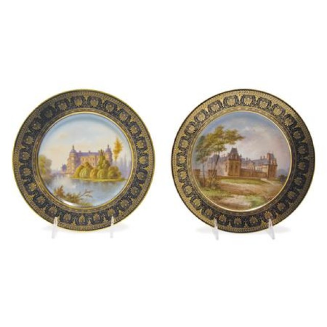 Assembled Set of Six Sevres Porcelain Cabinet Plates