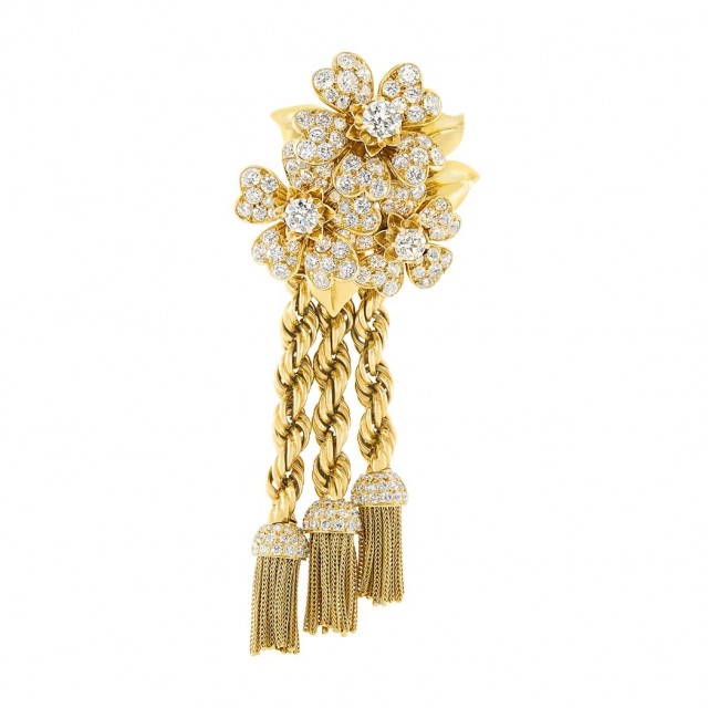 Gold and Diamond Floral Tassel Clip-Brooch, Van Cleef & Arpels