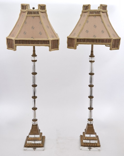 Pair of Gilt-Metal, Glass and Acrylic Columnar Lamps
