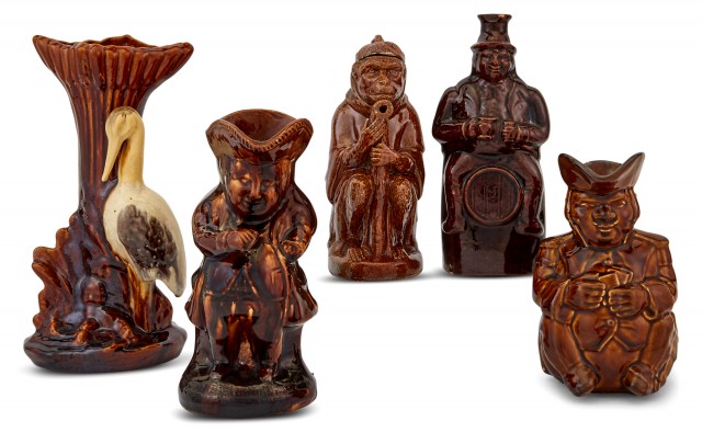 Five Rockingham Glazed Pottery Items