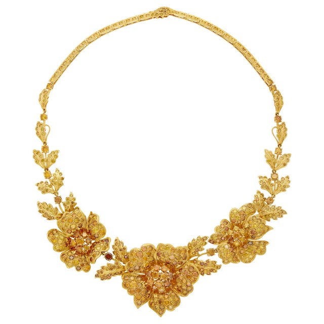Gold and Colored Diamond Flower Necklace