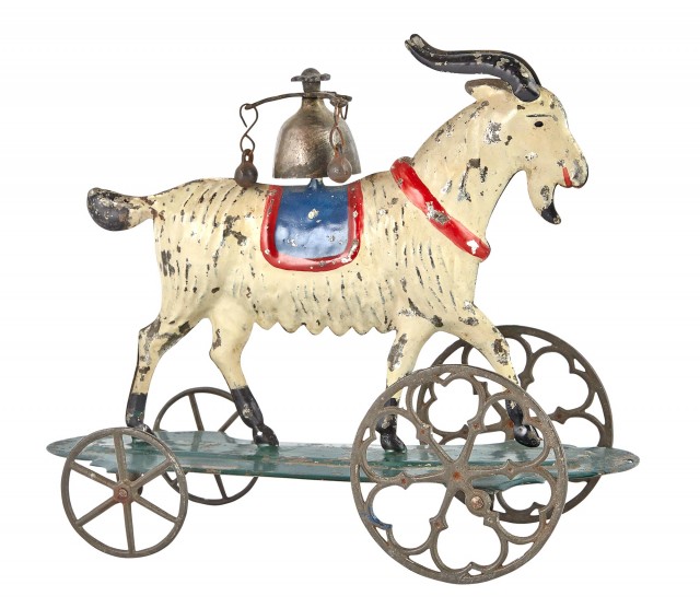 Goat on Platform Tin Bell Toy
