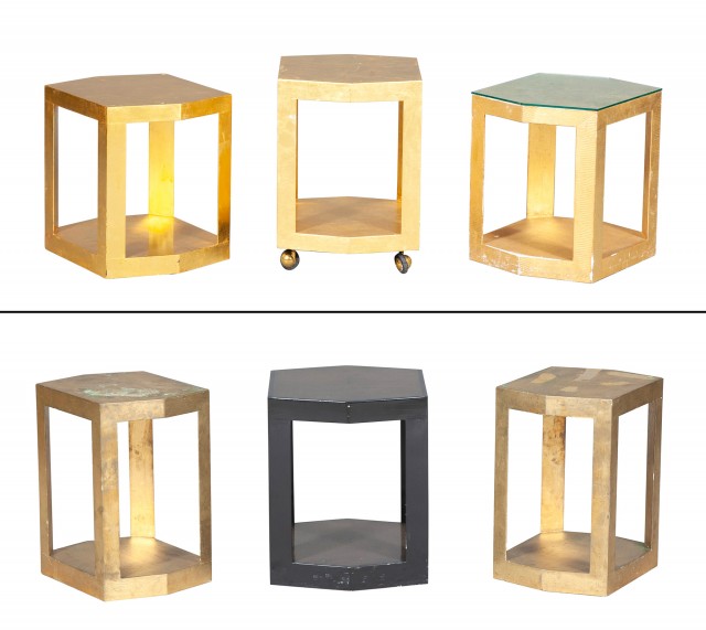 Six Karl Springer Style Gold Occasional Tables