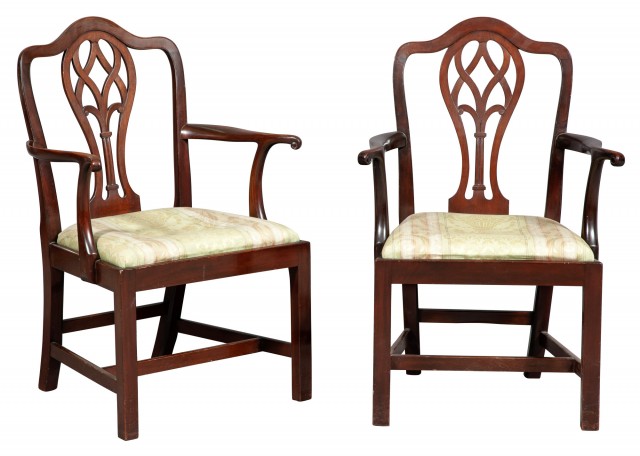 Pair of George III Mahogany Open Armchairs