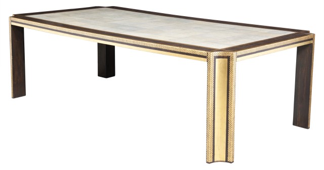 Karl Springer Shagreen and Brass Inlaid Gilt Stenciled Dining Table