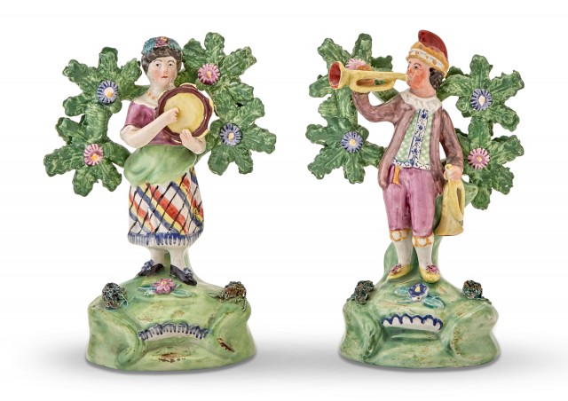 Pair of Staffordshire Pottery Bocage Figures