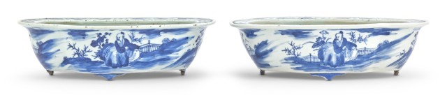 A Pair of Chinese Blue and White Porcelain Planters