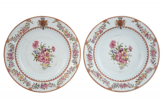 Pair of Chinese Export Famille Rose Porcelain Armorial Plates