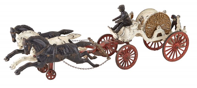 Hose Wagon with Three Horses Cast Iron