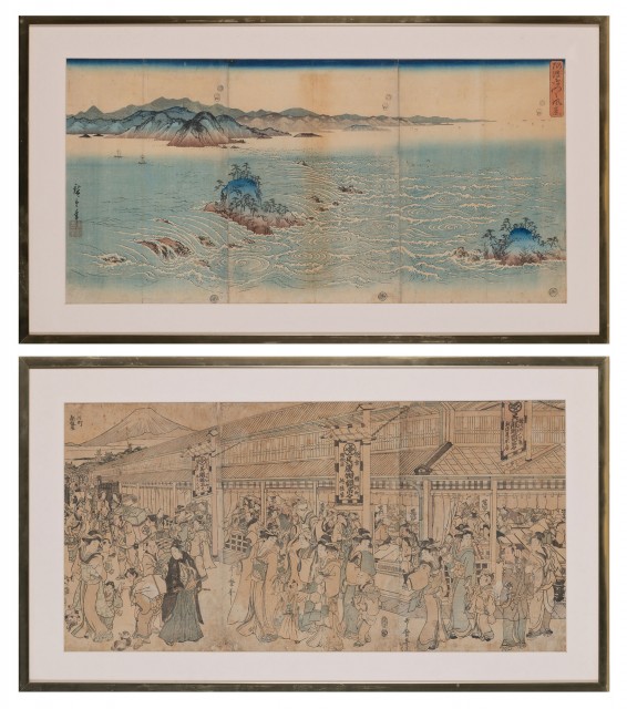 Two Japanese Woodblock Printed Triptychs