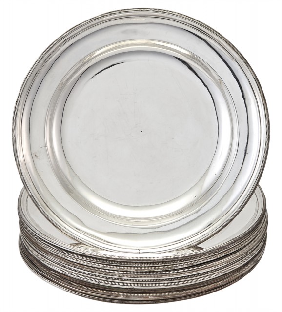 Set of Twelve French Silver Dinner Plates