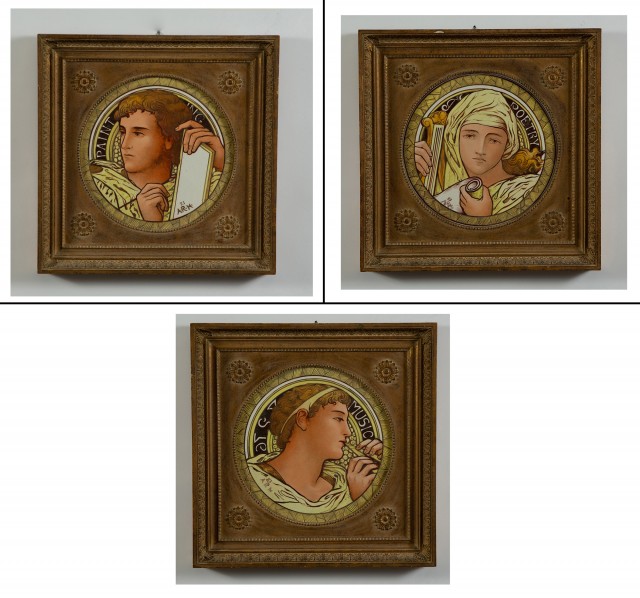 Set of Three Porcelain Plaques Referencing the Arts