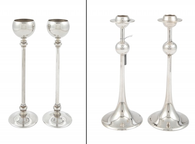 Two Pair of Modernist Silver-Plated Candlesticks