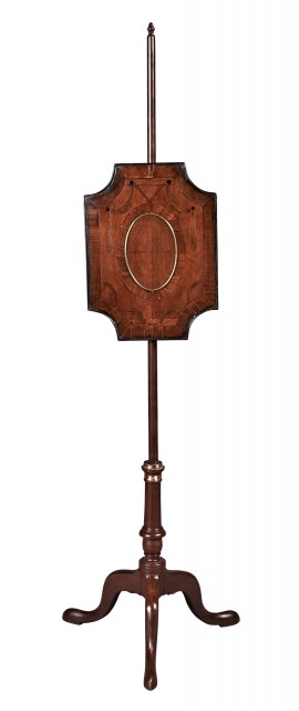 Inlaid Mahogany and Brass Mounted Ebonized Pole Screen