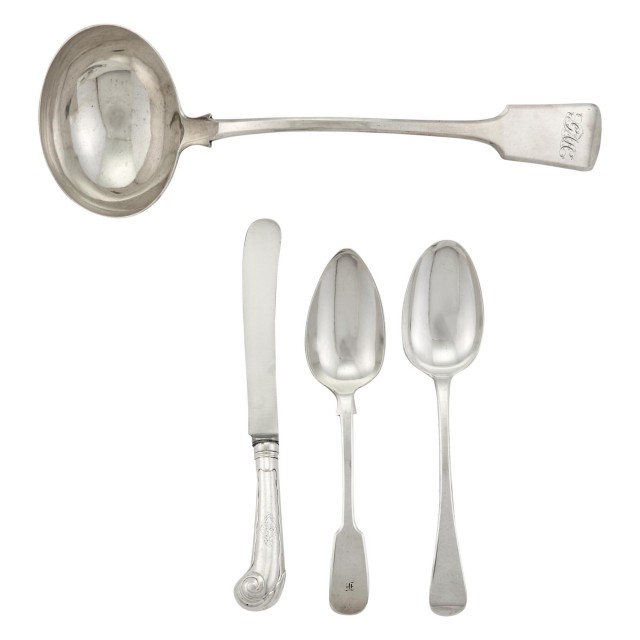 Set of Eleven Georgian Sterling Silver Pistol Handle Dinner Knives