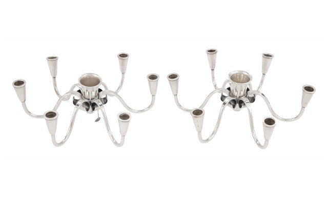 Pair of Danish Silver Plated Seven-Light Candelabra