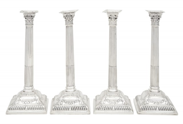 Set of Four George III Sterling Silver Candlesticks