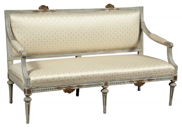 Gustavian Grey-Painted and Parcel-Gilt Settee