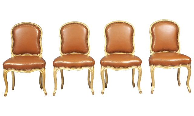 Set of Four Louis XV Giltwood Side Chairs