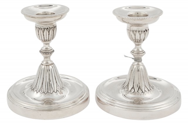 Pair of Italian Silver Low Candlesticks