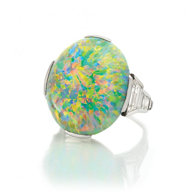 Art Deco Platinum, Opal and Diamond Ring