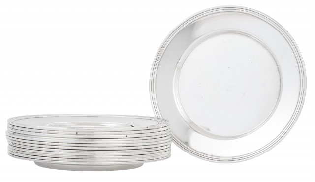 Assembled Set of Twelve Sterling Silver and Silver Plated Bread Plates