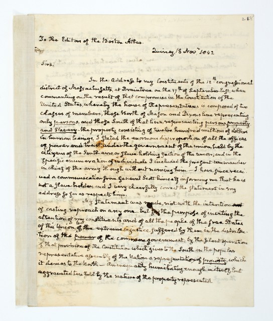 ADAMS, JOHN QUINCY  Letter to the editors of the Boston Atlas