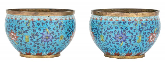 A Pair of Chinese Cloisonné Enamel Bowls
