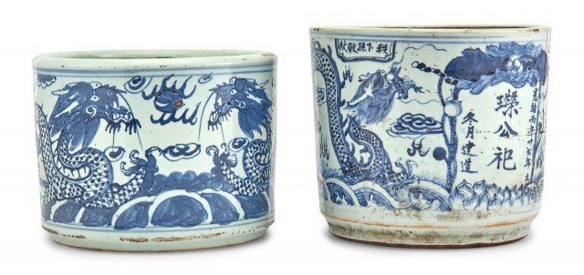 Two Chinese Blue and White Porcelain Planters