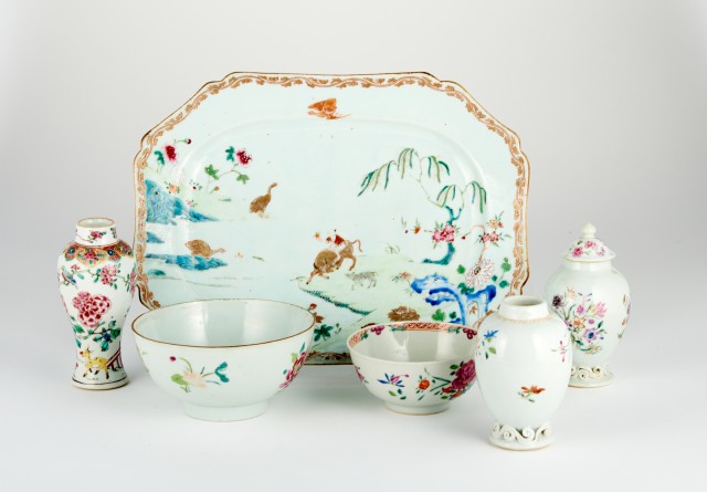 Group of Chinese Export Porcelain Famille Rose Decorated Articles