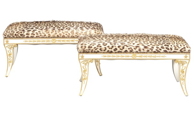 Pair of Empire Style Painted and Parcel-Gilt Benches