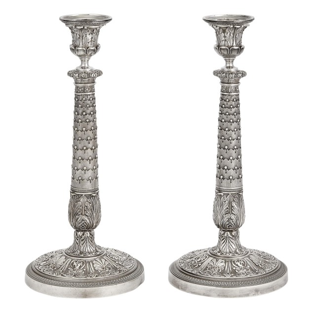Pair of Charles X Silvered-Bronze Candlesticks