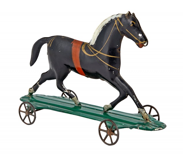 Black Horse on Platform Tin Toy