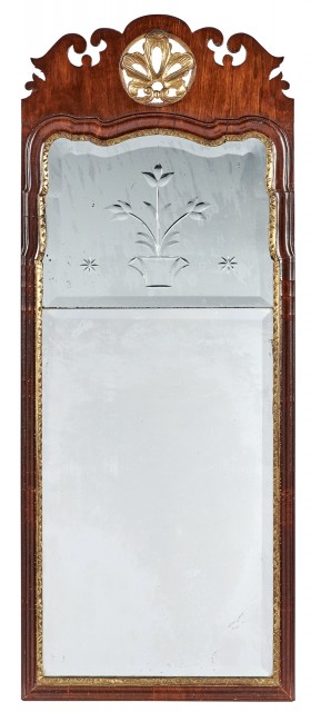 Queen Anne Style Walnut and Parcel Gilt Mirror