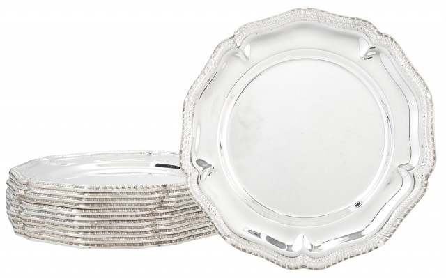 Set of Twelve George III Style Silver Plated Chargers