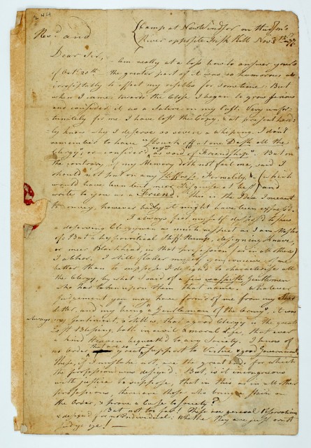 BROOKS, JOHN, Lieut.-Colonel  Revolutionary War era autograph letter signed to the Reverend Elias Stone.
