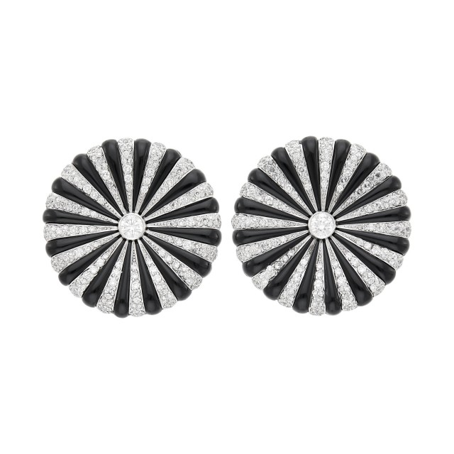 Theo Fennell Pair of White Gold, Diamond and Black Onyx Earclips