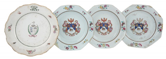 Pair of Chinese Export Armorial Porcelain Octagonal Deep Plates