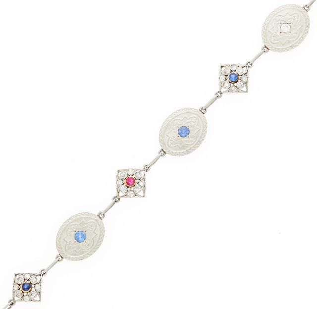 Gold, Platinum, Diamond, Ruby and Sapphire Bracelet