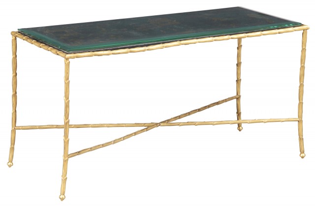 Maison Jansen Style Black Japanned Lacquer and Gilt Metal Low Table