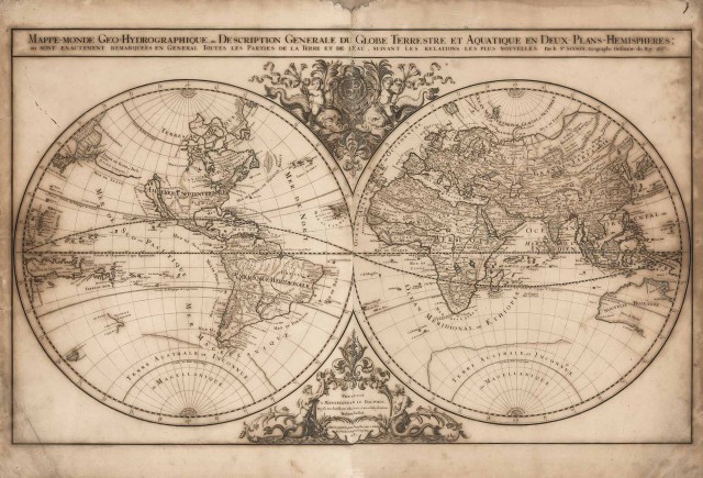 [WORLD] SANSON, NICHOLAS / JAILLOT, ALEXIS-HUBERT. Mappe-Monde Geo-Hydrographique, ou Description Generale du Globe Terrestre e...