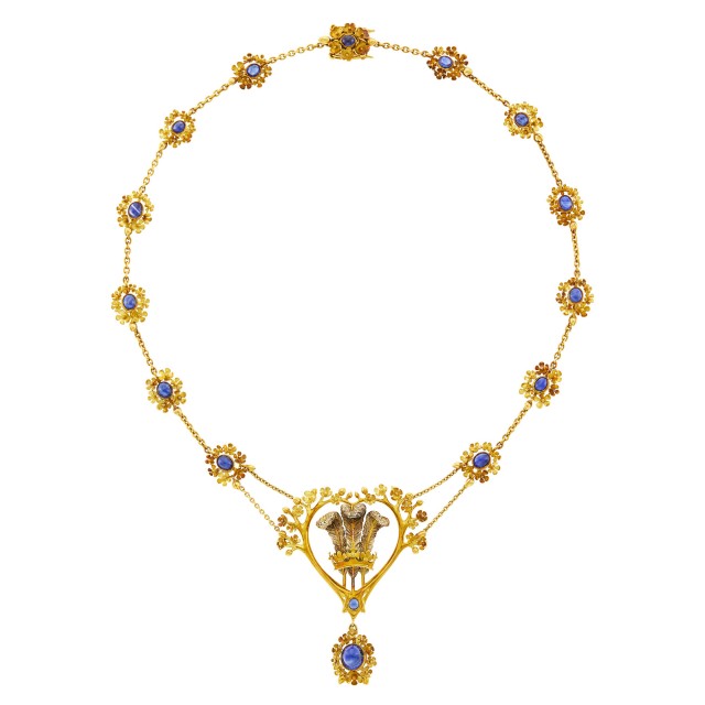 Lexi Dick Two-Color Gold, Cabochon Sapphire 'Prince of Wales' Swag Pendant-Necklace