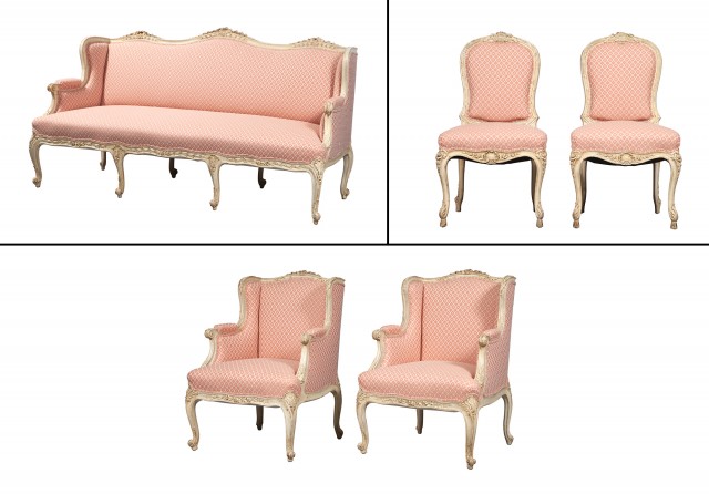 Louis XV Style Carved and Painted Wood Salon Suite
