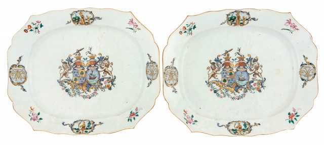 Pair of Chinese Export Armorial Porcelain Platters
