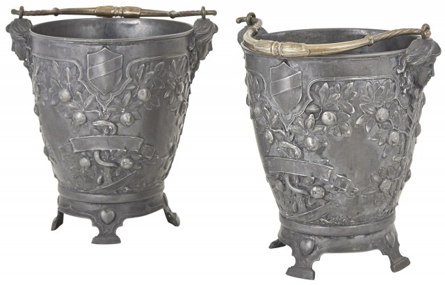 Pair of Bronze-Handled Metal Footed Wine Coolers