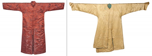 Two Chinese Brocade Silk Winter Robes