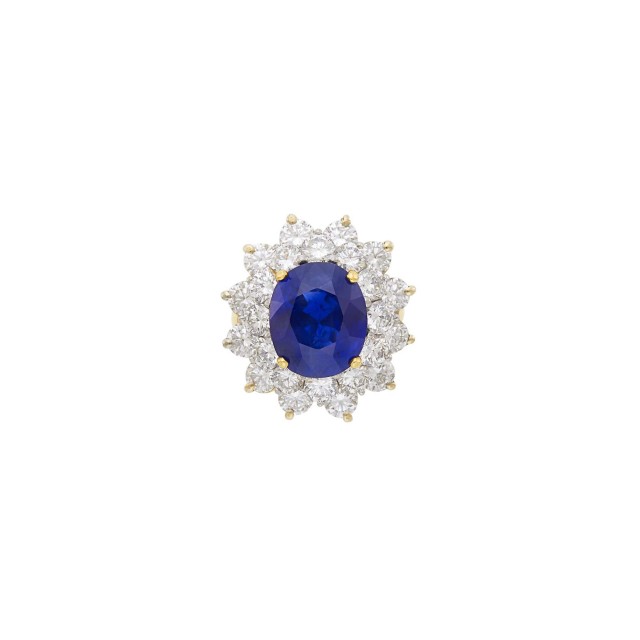 Two-Color Gold, Sapphire and Diamond Ring