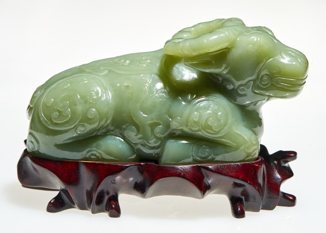 A Chinese Celadon Jade Buffalo