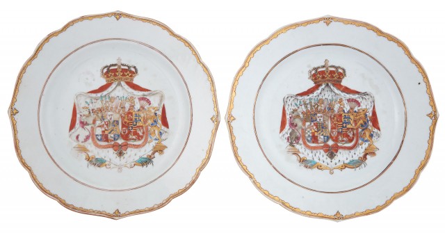 Pair of Chinese Export Armorial Porcelain Plates